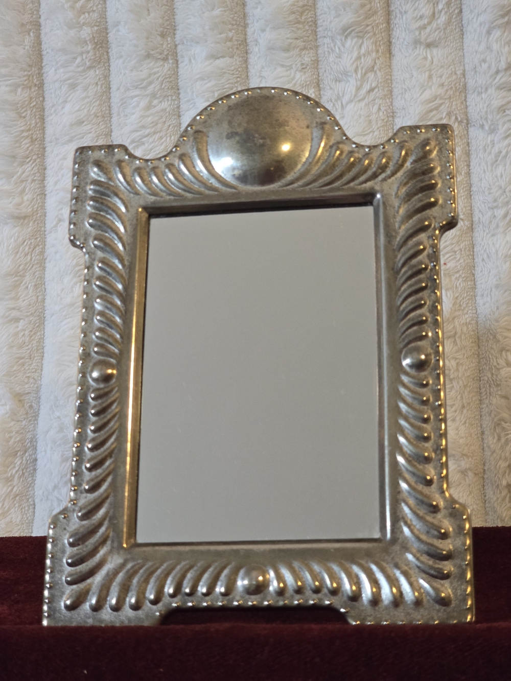 Vintage Style Silver Plated Tabletop Vanity Mirror Ornate Rope Twist Border